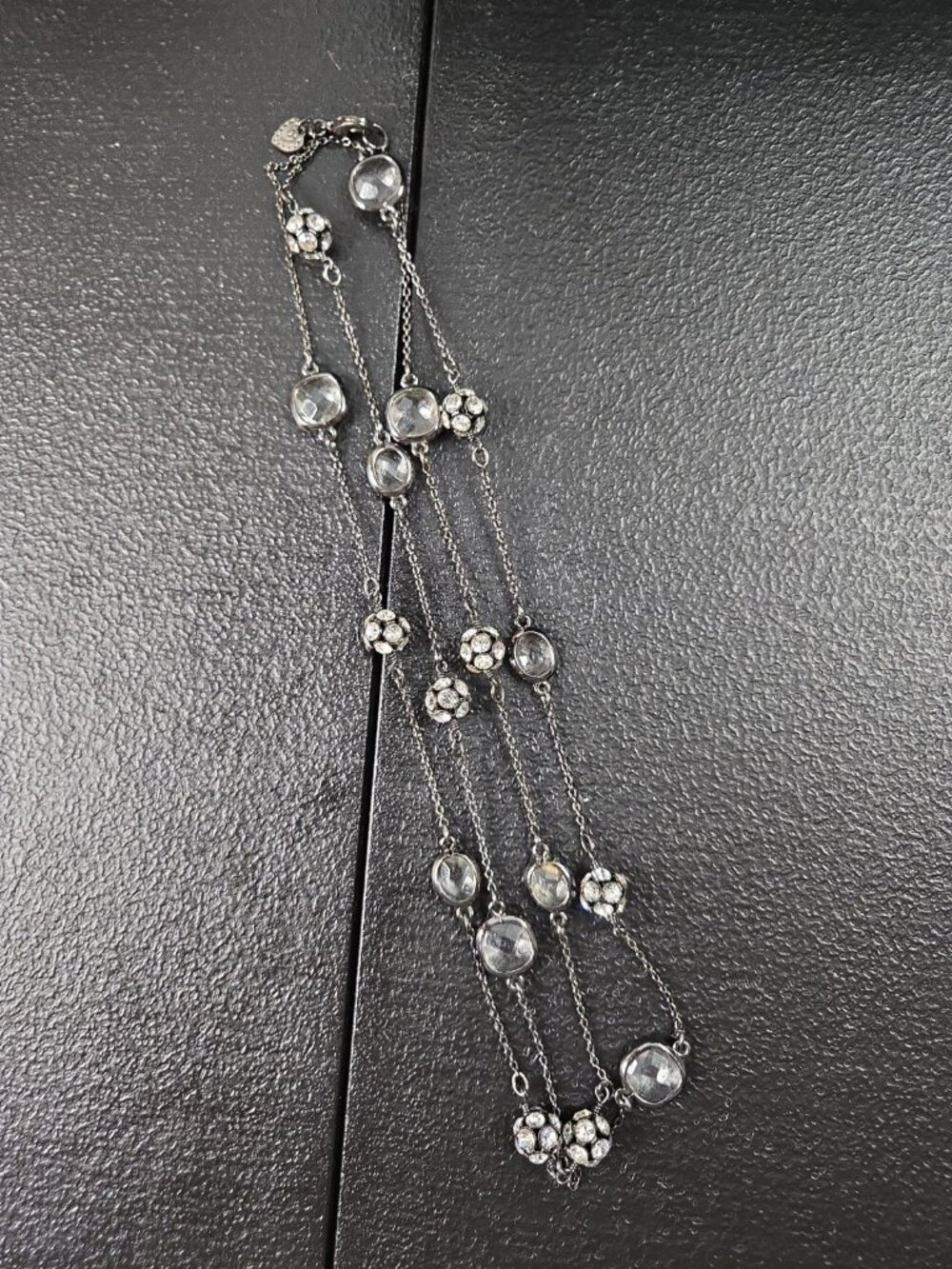 Black Chain Necklace With Stone And Rhinestone Embellishments 19 Inch